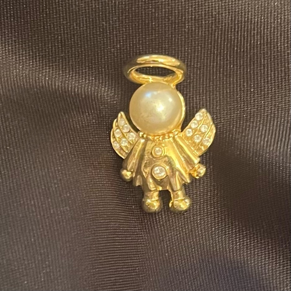 Angel Brooch with Rhinestones and a Pearl Head